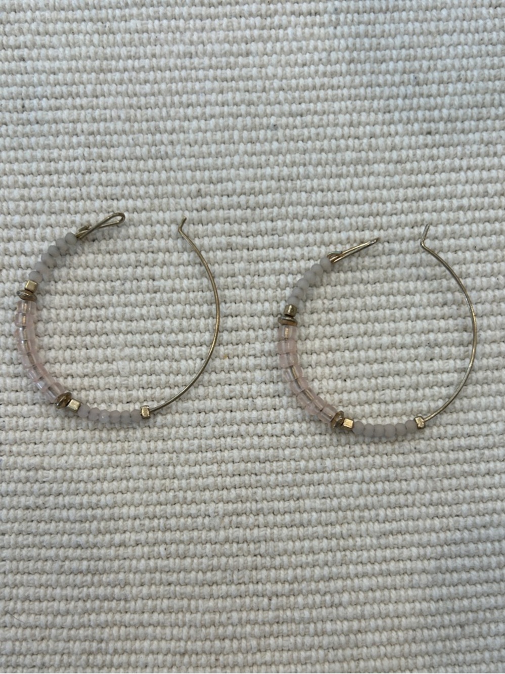 Gold Hoop Earrings with Pale Pink and Gray Beads